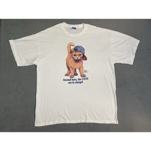 Vtg! 90s Bob Harrison "Around Here The Cats Are In Charge" Adult XL Tee Shirt